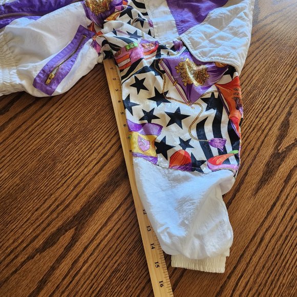 Avait Vintage 80s 90s Windbreaker Abstract Jacket Medium Petite Purple/White - Picture 7 of 7